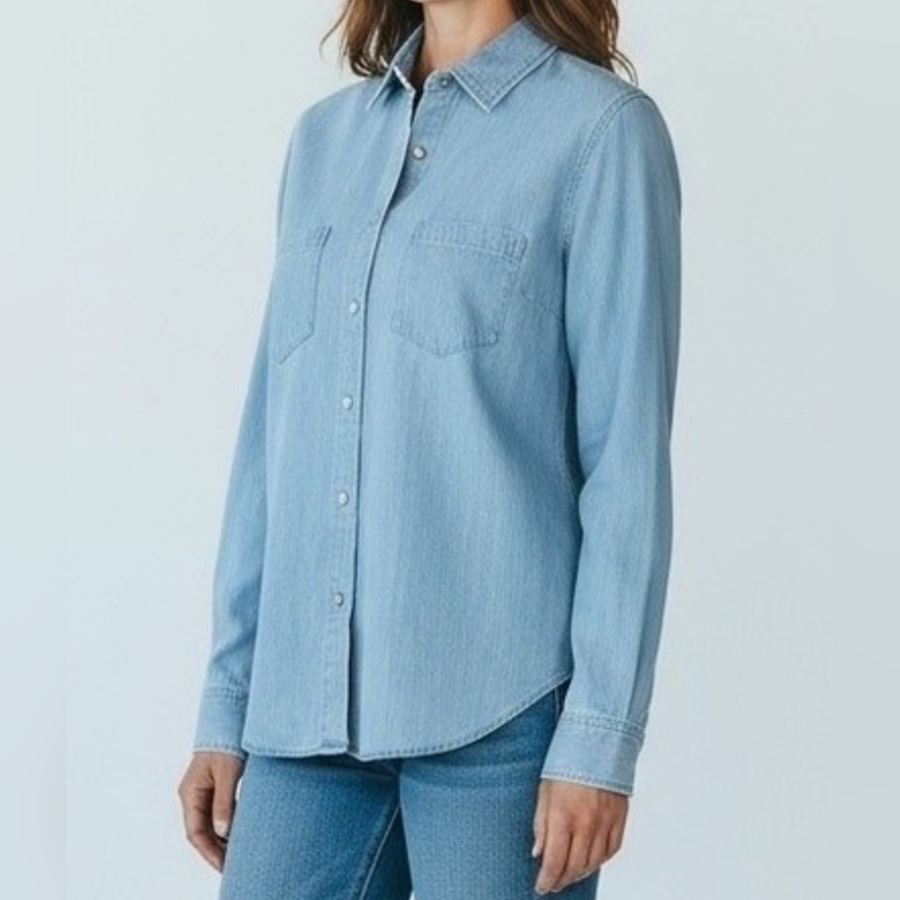 UNTUCKit Alleanza Blue Chambray Shirt Women's Button Up Long Sleeve 100% Cotton